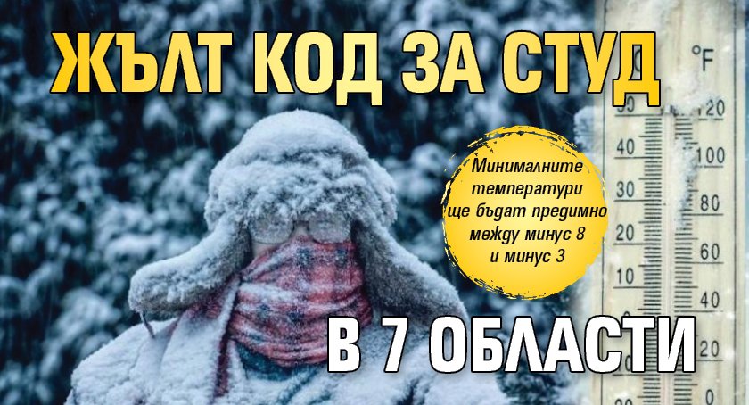 Жълт код за студ в 7 области 