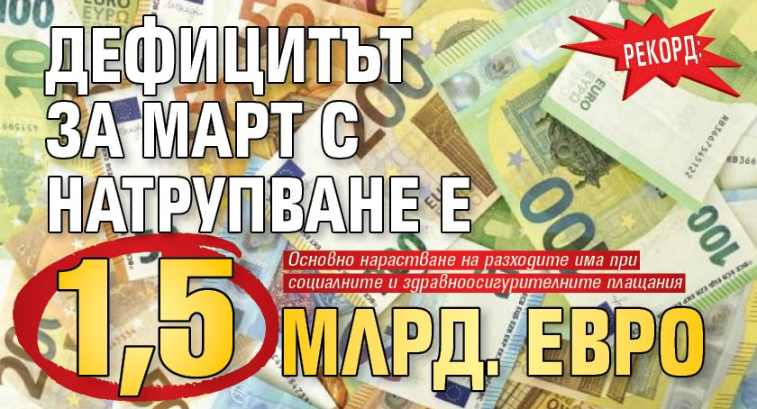 Рекорд: Дефицитът за март с натрупване е 1,5 млрд. евро