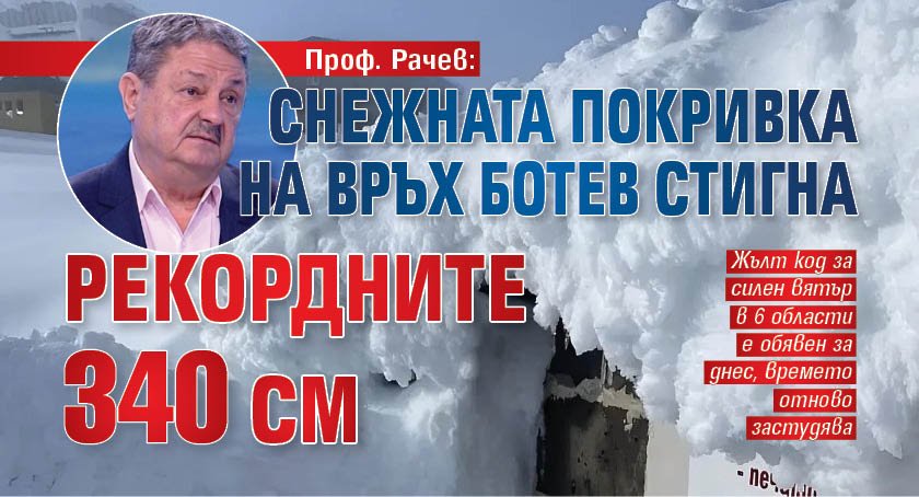 Проф. Рачев: Снежната покривка на връх Ботев стигна рекордните 340 см