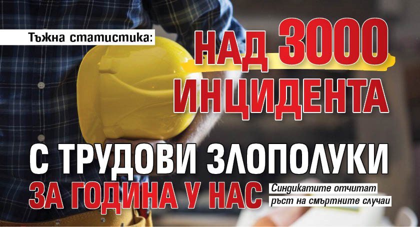 Тъжна статистика: Над 3000 инцидента с трудови злополуки за година у нас
