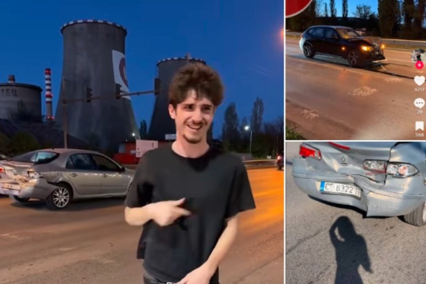ВИДЕО: Тъп инфлуенсър си размаза колата, излезе да попее, докато другият шофьор бере душа