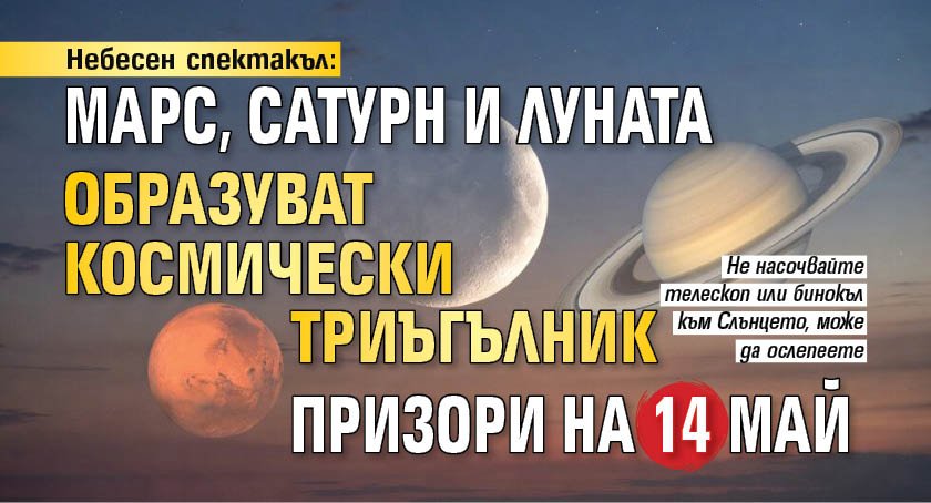Небесен спектакъл: Марс, Сатурн и Луната образуват космически триъгълник призори на 14 май