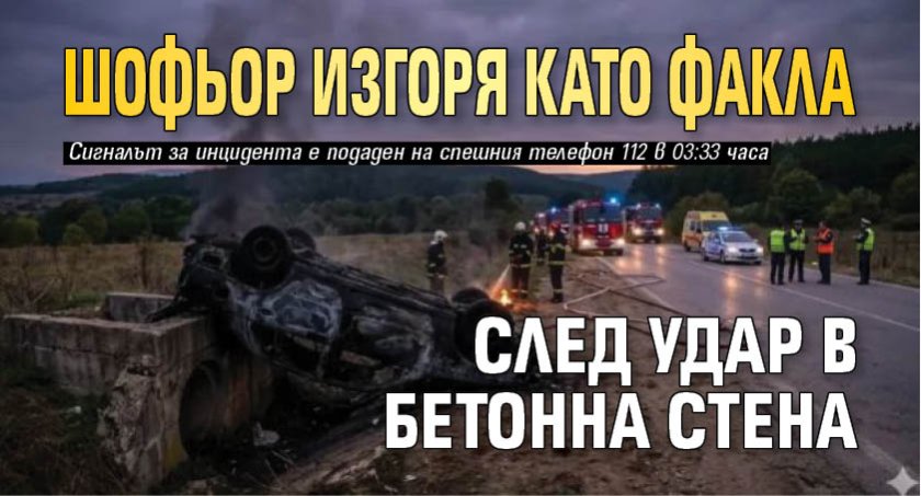 Шофьор изгоря като факла след удар в бетонна стена 