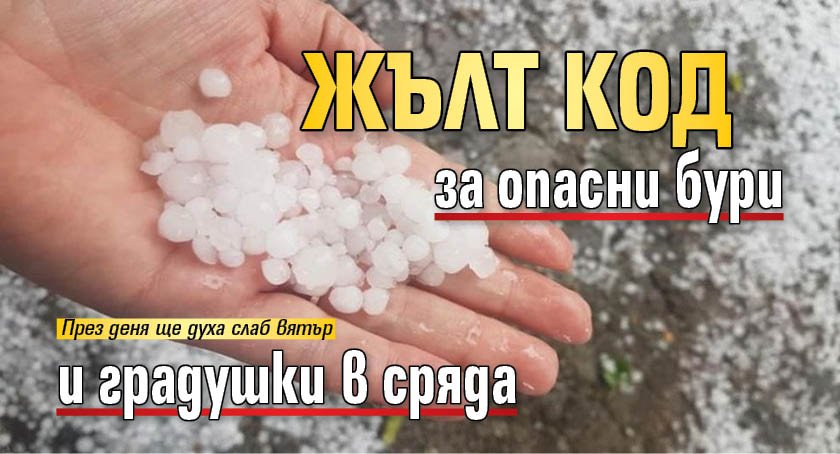 Жълт код за опасни бури и градушки в сряда