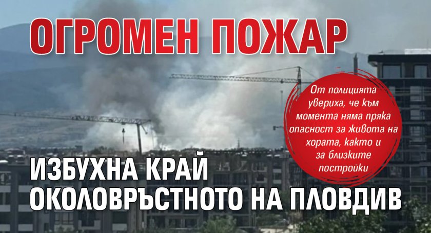 Огромен пожар избухна край Околовръстното на Пловдив (ВИДЕО)