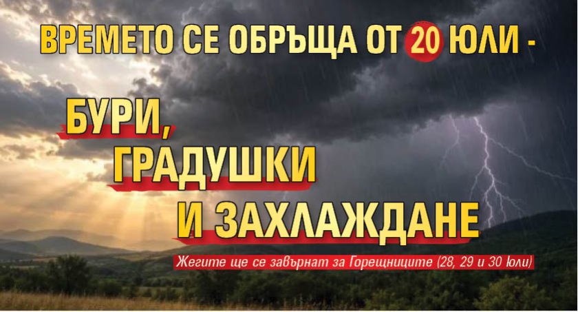 Времето се обръща от 20 юли - бури, градушки и захлаждане