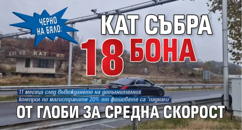 ЧЕРНО НА БЯЛО: КАТ събра 18 бона от глоби за средна скорост 