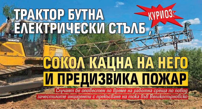 Куриоз: Трактор бутна електрически стълб, сокол кацна на него и предизвика пожар