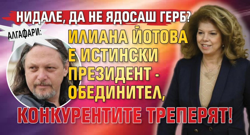 Нидале, да не ядосаш ГЕРБ? Алгафари: Илиана Йотова е истински президент - обединител, конкурентите треперят!