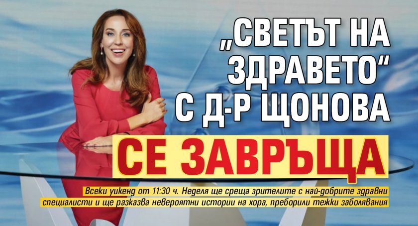 &bdquo;Светът на здравето&ldquo; с д-р Щонова се завръща 