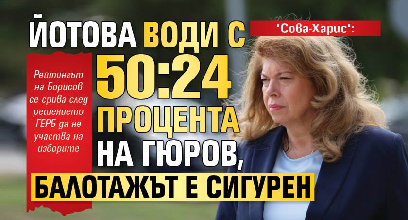"Сова-Харис": Йотова води с 50:24 процента на Гюров, балотажът е сигурен