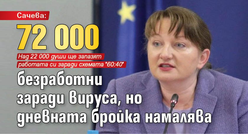 Сачева: 72 000 безработни заради вируса, но дневната бройка намалява