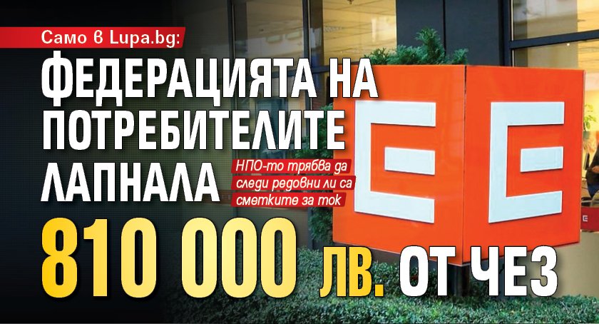 Само в Lupa.bg: Федерацията на потребителите лапнала 810 000 лв. от ЧЕЗ