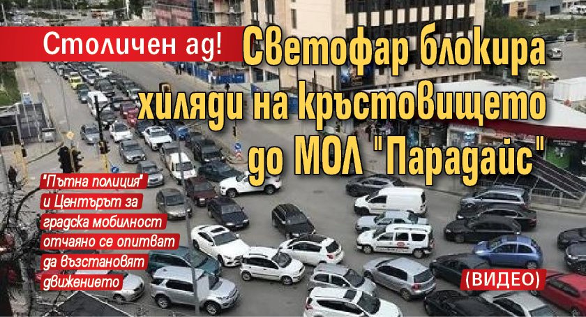 Столичен ад! Светофар блокира хиляди на кръстовището до МОЛ "Парадайс" (ВИДЕО)