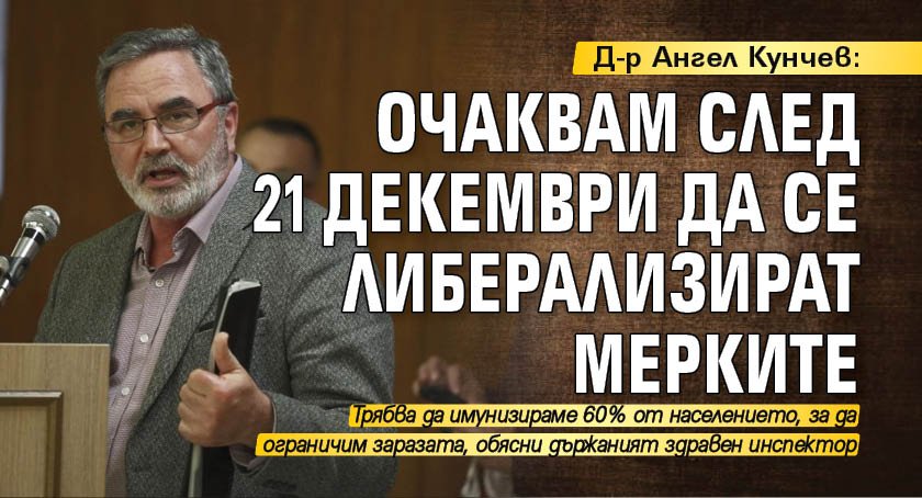 Д-р Ангел Кунчев: Очаквам след 21 декември да се либерализират мерките