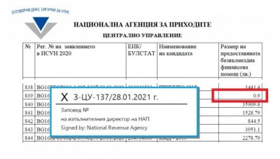 НАП щедро: Подпомогна фирма с 90 стотинки