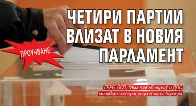 Проучване: Четири партии влизат в новия парламент