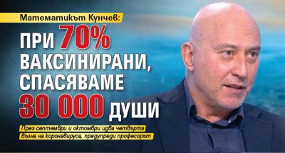 Математикът Кунчев: При 70% ваксинирани, спасяваме 30 000 души 