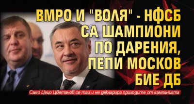 ВМРО и "Воля" - НФСБ са шампиони по дарения, Пепи Москов бие ДБ