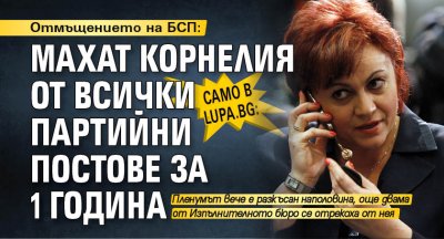 Само в Lupa.bg: Отмъщението на БСП: Махат Корнелия от всички партийни постове за 1 година