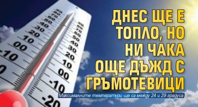 Днес ще е топло, но ни чака още дъжд с гръмотевици