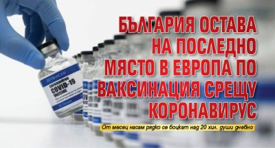 България остава на последно място в Европа по ваксинация срещу коронавирус