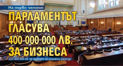 На първо четене: Парламентът гласува 400 000 000 лв. за бизнеса 