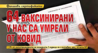 Фалшиви сертификати: 64 ваксинирани у нас са умрели от ковид