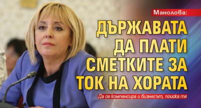 Манолова: Държавата да плати сметките за ток на хората