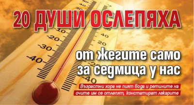 20 души ослепяха от жегите само за седмица у нас