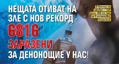 Нещата отиват на зле с нов рекорд - 6 816 заразени за денонощие у нас!