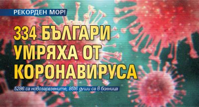 РЕКОРДЕН МОР! 334 българи умряха от коронавируса