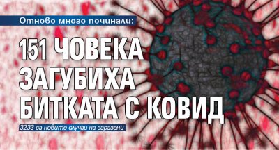 Отново много починали: 151 човека загубиха битката с Ковид