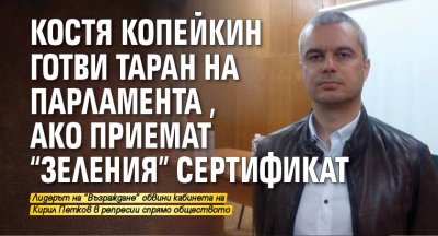 Костя Копейкин готви таран на парламента, ако приемат "зеления" сертификат 