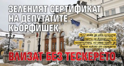 Зеленият сертификат на депутатите - кьорфишек, влизат без тескерето