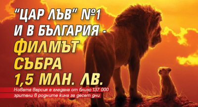 "Цар Лъв" №1 и в България - филмът събра 1,5 млн. лв. 