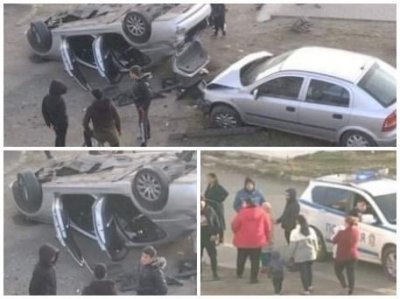 Зрелищна катастрофа в Карнобат: Шофьор обърна колата си върху друга