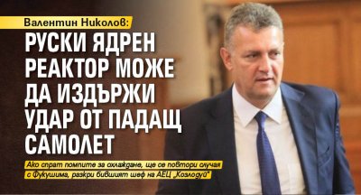 Валентин Николов: Руски ядрен реактор може да издържи удар от падащ самолет