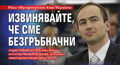 Евродепутатът от Европейската народна партия Андрей Ковачев се извини пред
