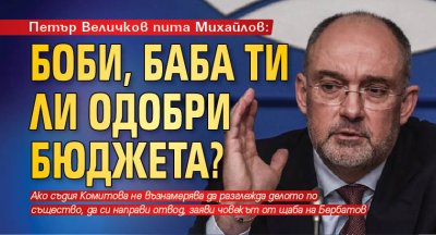 Петър Величков пита Михайлов: Боби, баба ти ли одобри бюджета?