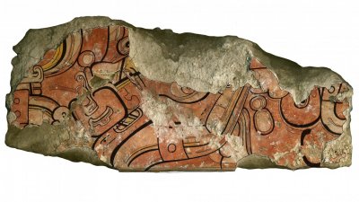 Глиф за деня 7 елен върху фрагменти от стенопис от