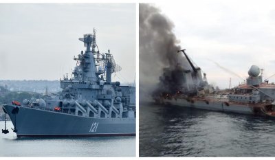 Снимки с предполагаемия горящ крайцер Москва се появиха в различни Telegram канали Флагманът