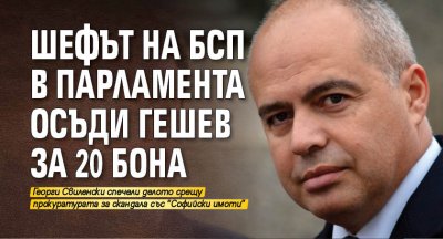 Шефът на БСП в парламента осъди Гешев за 20 бона