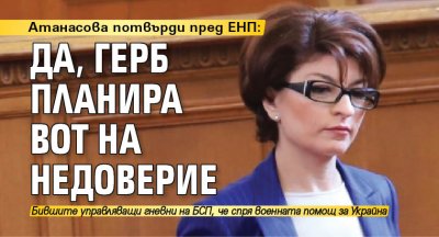 Атанасова потвърди пред ЕНП: Да, ГЕРБ планира вот на недоверие 
