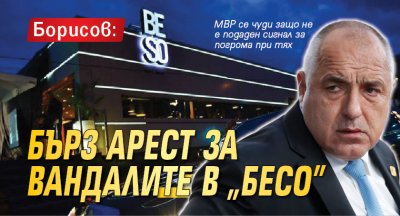 Борисов: Бърз арест за вандалите в "Бесо" 