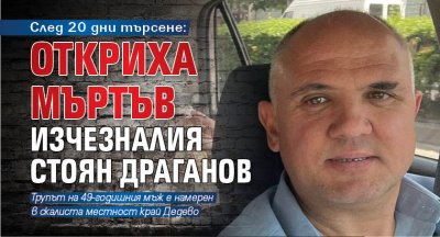 Издирваният пловдивчанин Стоян Драганов е бил открит мъртъв съобщиха от