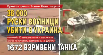 Кремъл мълчи като бит задник: 38 000 руски войници убити в Украйна, 1672 взривени танка