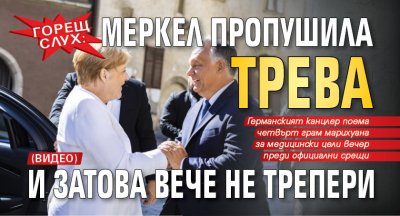 Горещ слух: Меркел пропушила трева и затова вече не трепери (ВИДЕО)