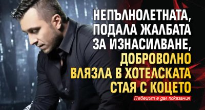 Непълнолетната, подала жалбата за изнасилване, доброволно влязла в хотелската стая с Коцето