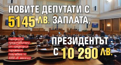 Новите депутати с 5145 лв. заплата, президентът - с 10 290 лв.